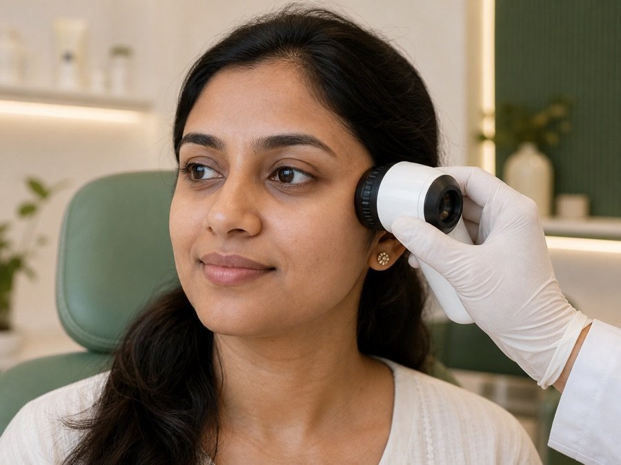 Indian patient receiving personalised clinical dermatology care