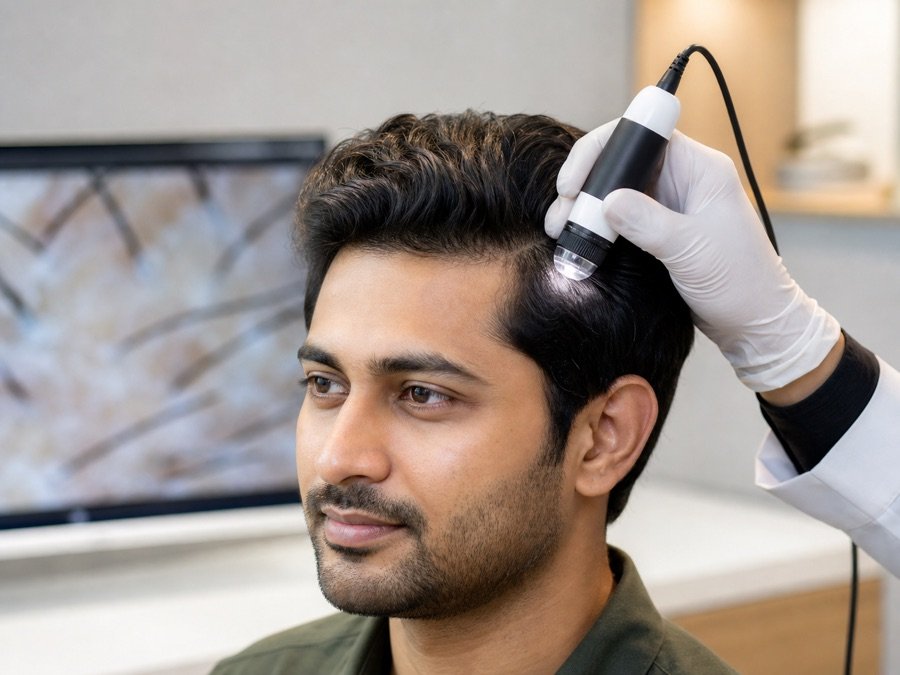 Indian patient receiving hair and scalp care